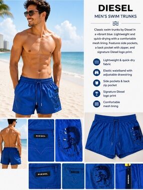 Diesel Men's Royal Blue Swim Trunks